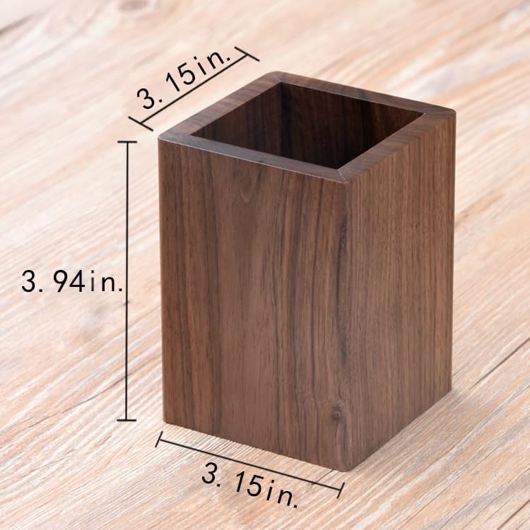 Wooden Pen Holder for Desk, Multi-Functional Pen Cup Pencil Holder for Office School Supplies Storage, Black Walnut Desk Organizer and Accessories（Square） - Image 7