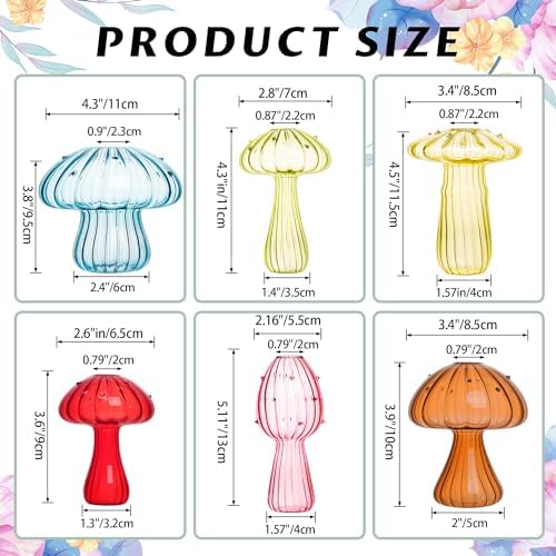 Plant Propagation Station, Set of 6 Colored Glass Mushroom Vase - Image 5