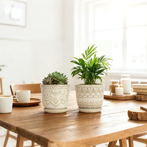 Gepege Ceramic Plant Pots, 6 Inch Indoor Planters with Drainage & Saucers - Image 7