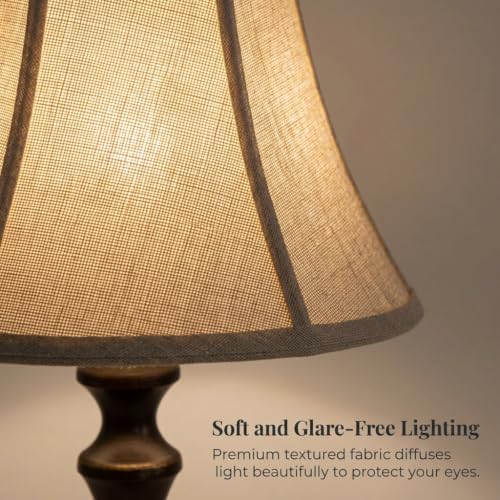 Traditional Table Lamp, Brown Farmhouse Desk Lamp with Fabric Shade - Image 4
