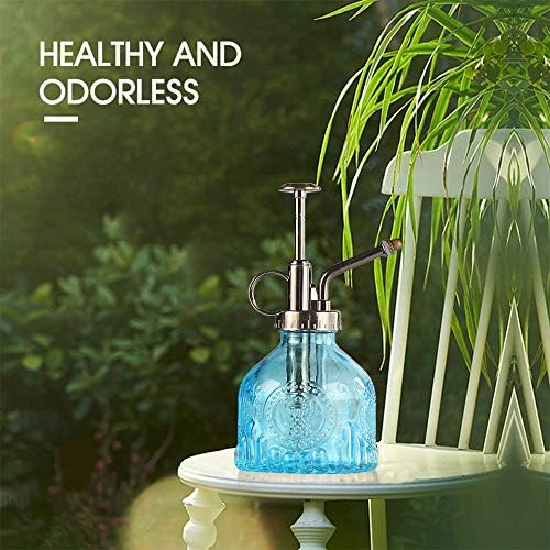 Plant Mister Glass Spray Bottle Small Plant Watering Can 6.4" Tall Retro Indoor Watering Can Bronze Plastic Top Pump for Garden Indoor Plant Sprayer (Blue) - Image 5