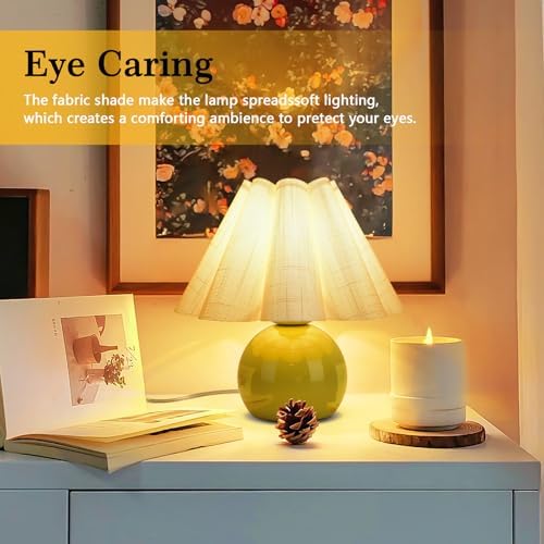 Green Small Touch Control Table Lamp for Bedroom, Green Bedside Lamps for Nightstand, Cute Mini Small Table Lamps for Small Spaces with Scalloped Shade for Kitchen Counter, Bookshelf, Living Room - Image 4