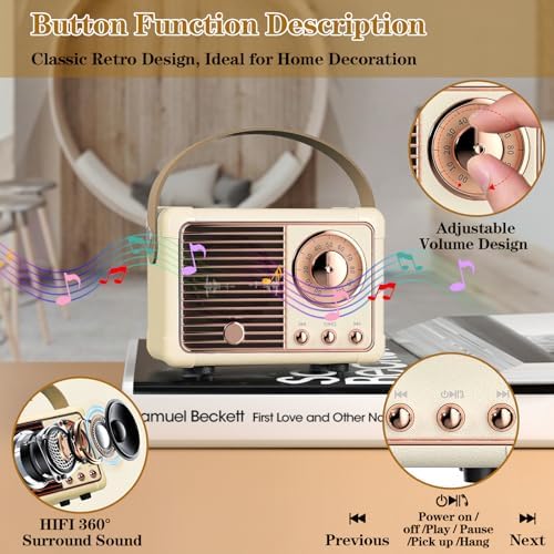 Retro Bluetooth Speaker, Vintage Decor, Wireless Portable Mini Bluetooth Speaker, Small Cute Old Fashion Style for Kitchen Desk Bedroom Home Office Party Outdoor Gift (White) - Image 4