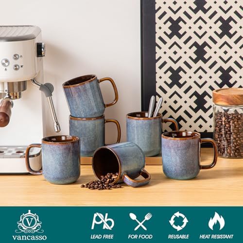 vancasso Coffee Mugs Set of 6, 12 Oz Ceramic Coffee Cups with Handle, Ceramic Unique Glaze Coffee Cup for Cappuccino, Latte, Tea, Cocoa, Dishwasher & Microwave Safe Gift Sets, Blue, Series ONION - Image 3