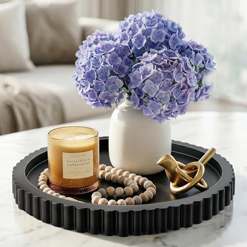 FGU Round Wood Decorative Trays for Coffee Table Home Decor, Black by Unknown