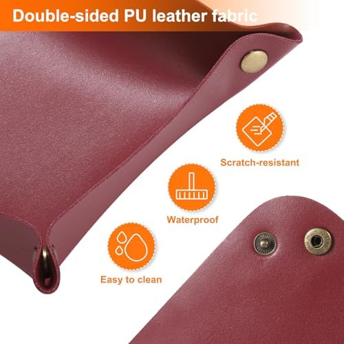 HARFINGTON PU Leather Valet Tray Unisex Folding Small Catchall Tray Portable Entryway Table Tray Nightstand Bedside Desk Tray for Key Wallet Watch Coin Jewelry Dice, Wine Red - Image 5