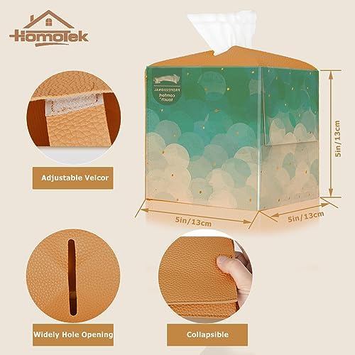 HOMOTEK 2 Pack Tissue Box Cover, Square PU Leather Tissue Holder, Decorative Facial Tissue Cube Paper Organizer Dispenser for Bathroom, Night Stands, Desk, Car 5X5X5'' - Camel, Pebble Grain - Image 2