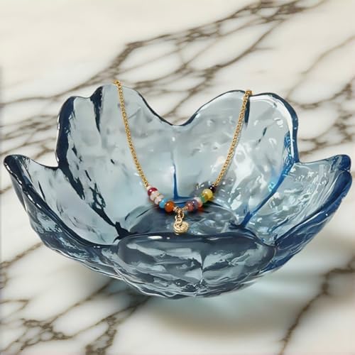 Blue Crystal Flower Jewelry Ring Dish, Clear Trinket Bowl, Cute Nightstand Decor Ring Holder for Women, Home Decor Gifts for Women, Wedding, Birthday, Mother's Day - Image 2