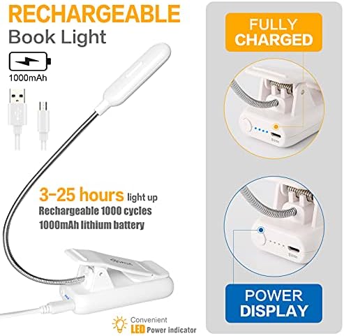 VAVOFO Clip On Book Light for Bed Kids, 7 LED Reading Light with 9-Level Warm Cool White Daylight, Eye Care Lamp with Power Indicator for Bookworms (White) - Image 5