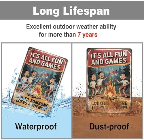 It’s All Fun And Games Until Someone Loses A Wiener Sign – 8x12 Funny Vintage Camping Metal Wall Art, Campfire Humor Cabin Decor - Image 3
