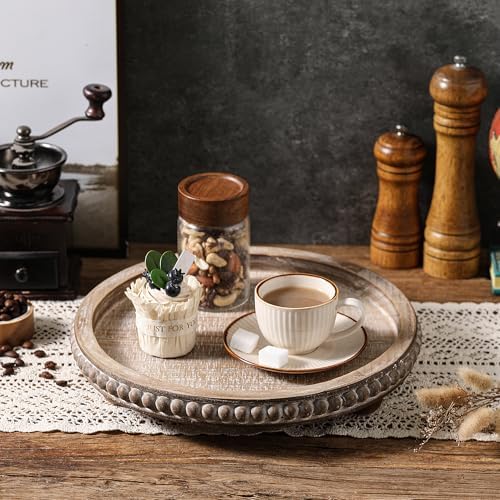 Decorative Coffee Table Tray, Brown Round Wooden Tray for Decor - Image 4