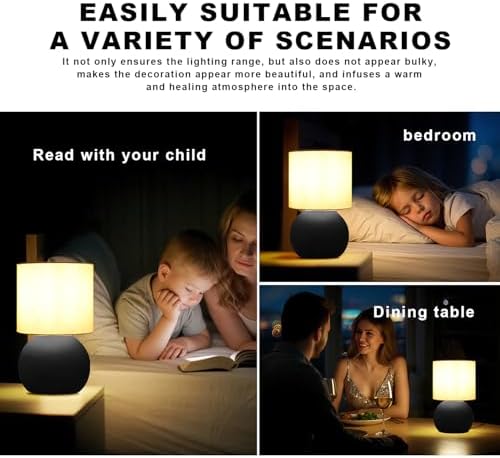 Modern Black Small Table Lamp with Cotton Linen Shade, 6.2×6.2×10.4 inch LED Desk Light, One-Button Switch for Bedroom, Living Room, Nightstand, Includes Warm Light Bulb - Image 4