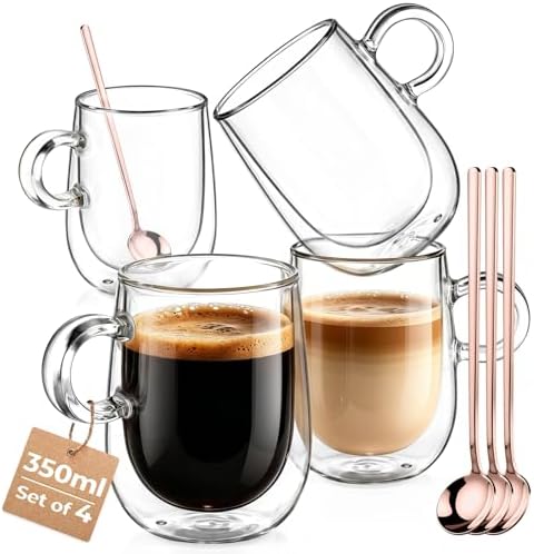 glastal 12 oz Double Walled Glass Coffee Cups Cappuccino Cups Set of 4 by glastal
