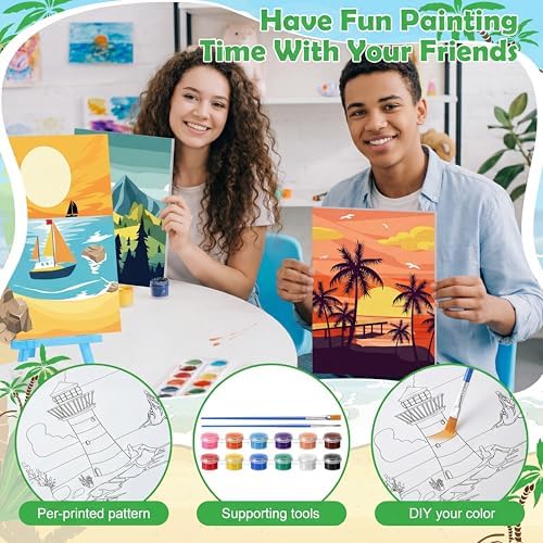 Blosssound 10 Set Pre Printed Canvas Pre Drawn Canvas Painting with Easel Kits 5" x 7" Outline Painting Panels for Beginners, DIY Craft Project, Home Decors(Summer) - Image 3