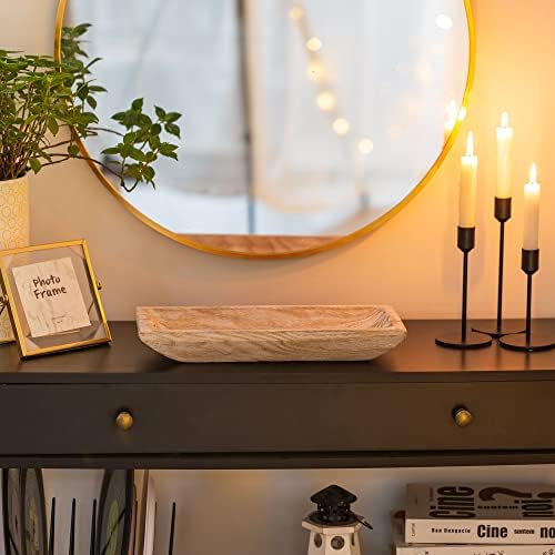 Hanobe Solid Wooden Decorative Bowl for Coffee Table Entryway Decor, White - Image 6