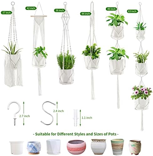 SFENNGPET Macrame Plant Hangers, 6Pack Hanging Planters for Indoor Plants - Image 6