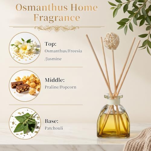Osmanthus Reed Diffuser Set, 2 Pack 1.7 fl oz Glass Bottles, 5 Rattan Sticks & Rattan Ball, Plant-Based Non-Toxic Essential Oil, Sweet Long-Lasting Home Fragrance for Living Room Kitchen - Image 5