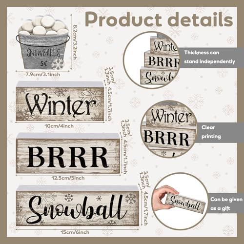 Moucuny 4 Pcs Winter Wooden Block Signs Farmhouse Table Decoration - Image 5