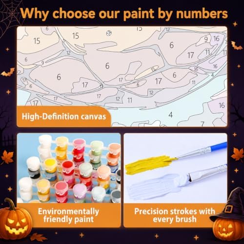 Mandun Halloween Ghost Paint by Numbers Kit for Kids, 8x8 inch - Image 5