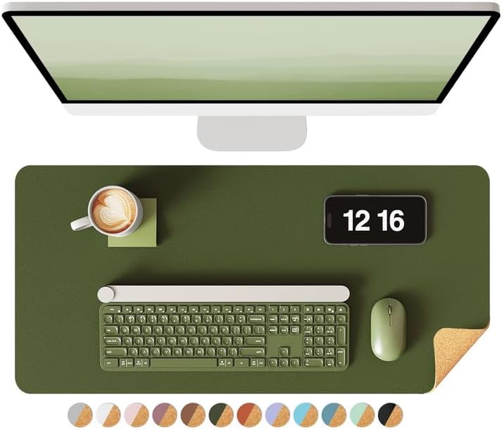 YSAGi Double-Sided Desk Mat, Eco Cork Desk Protector, Large Mouse Pad, Waterproof Blotter, Writing Pad for Office/Home (23.6"x13.7", Olive Green + Cork) by YSAGi