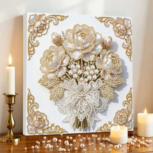 5D DIY Pearl Painting with Frame Floral Theme Handmade Healing Home Wall Decoration Creative 9.84x9.84in Tools -2PCS-1 - Image 2