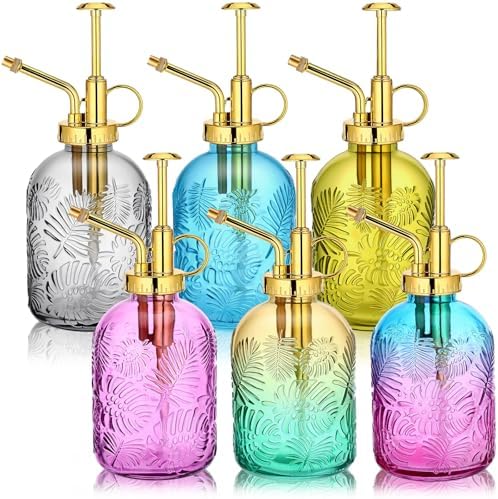 Sliner 6 Pack Glass Plant Mister Spray Bottles 7.7" Tall Glass Water Spray Bottle 12.2 oz Hand Pump Sprayer Fine Mist Watering Can with One Hand Top Pump for Indoor & Outdoor Houseplants(Golden) by Sliner