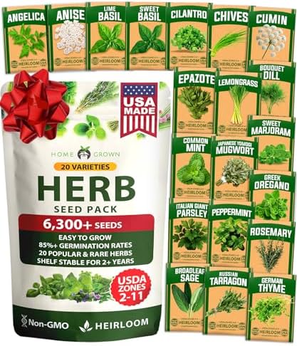 HOME GROWN Premium Herb Seeds Variety Pack - 20 Heirloom Herb Seeds for Planting - 6,000+ Non-GMO Seeds with Plant Markers - Indoor Outdoor Hydroponic Herb Garden - Culinary & Medicinal Herbs by HOMEGROWN