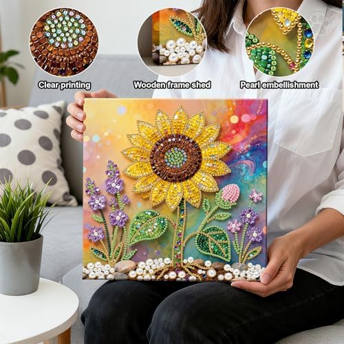 LQCrafK DIY Pearl Art Painting Handcraft Kit for Adults Beginners, Healing Stress-Relieving Home Wall Creative Design Decoration, Framed Painting with Tools-Sunflower - Image 5