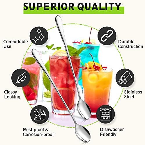 9" Ice Cream Spoons Long Handle Iced Tea Spoons Thicken Heavy Duty 2Pcs - Image 6