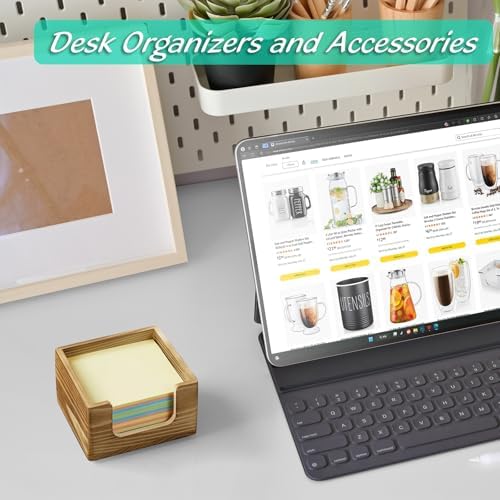 Burnt Wood Sticky Note Holder, 3 x 3 Inch Post It Note Dispenser for Office Desk Accessories, Self Stick Note Pad Holder, Memo Pad Holder Dispenser Organizer for School Office Desk Supplies - Image 3