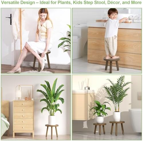 3-Pack Wood Plant Stands Indoor, Single Plant Stand for 6-12 Inch Pots, Mid-Century Modern Plant Stool, Tall Plant Stand for Large Plants for Living Room, Balcony, Office (Dark Gray) - Image 6