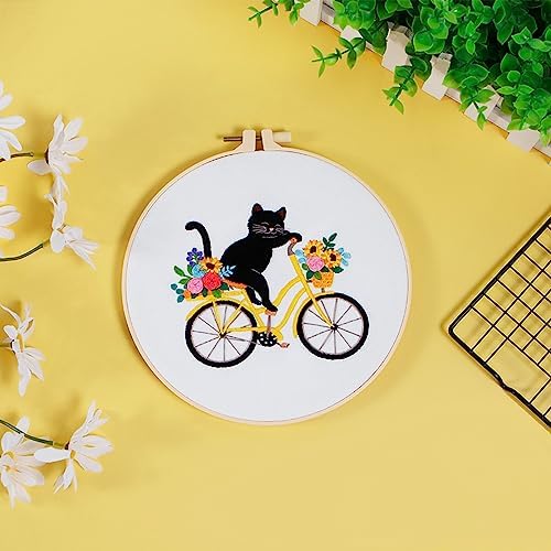 Louise Maelys Cat Bicycle Embroidery Kit for Beginners Floral DIY Craft - Image 6