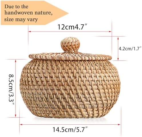 Hipiwe Round Rattan Basket Box with Lid Wicker Storage Baskets Bin, X-Small - Image 2