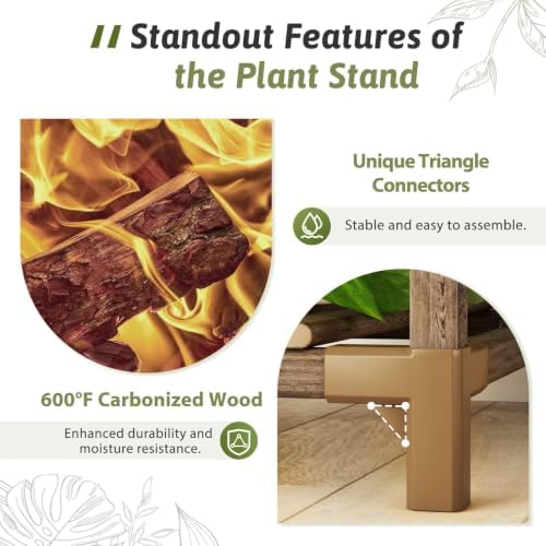GENTINGBRO Plant Stand Indoor Outdoor 62.2“ Tall Plant Shelf Large Tiered Flower Stands for Multiple Display Wood Hanging Planter Holder for Living Room Garden Balcony Patio Decor - Image 5
