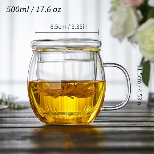 DOPUDO Glass Tea Cup with Infuser and Lid, 17oz/500ml Large Borosilicate Teacup for Loose Leaf Tea, Blooming Tea - Image 5