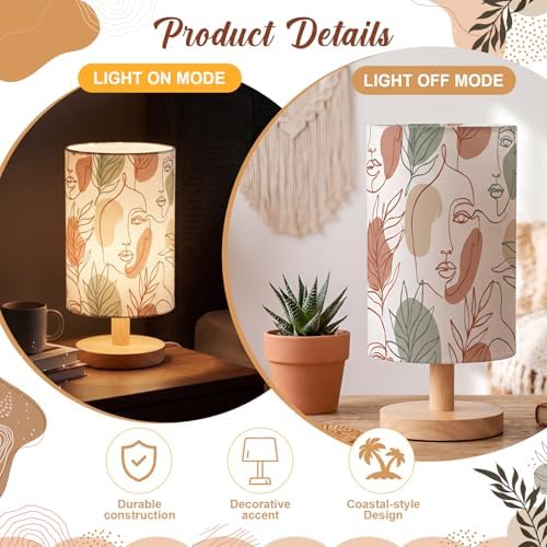 VIHOSE Boho Table Lamp with Linen Shade & Wood Base, 16 Color Dimmable LED Bedside Desk Lamp, Bohemian Bedroom Nightlight for Bedroom, Nursery, Cute Bohemian Room Decor Birthday Gift - Image 4