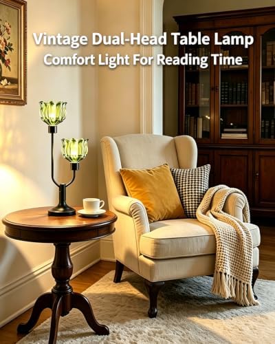 Lightdot Green Glass Table Lamp Dimmable Vintage Black Flower Lamp Gift - Image 2