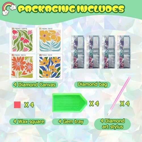 ICYANART 4 Pack Flowers Diamond Art Kits for Kids Age 6-12 6x6 Inch - Image 4