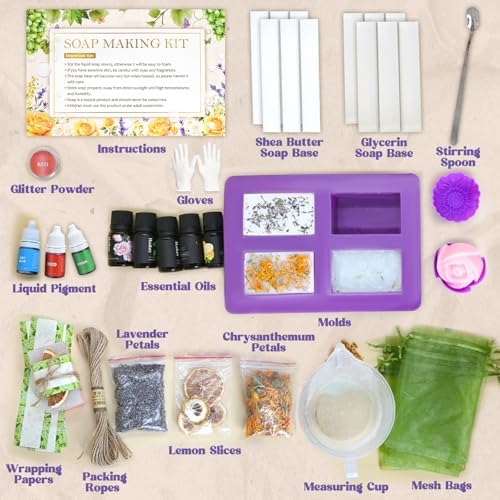 Jcoos Soap Making Kit, Soap Making Kit for Adults, Teen- Shea Butter Glycerin Melt and Pour Base, Molds, Dye, Fragrances, Dried Flowers, DIY Craft for Beginners Women,Gift Boxes for Mother's Day - Image 2