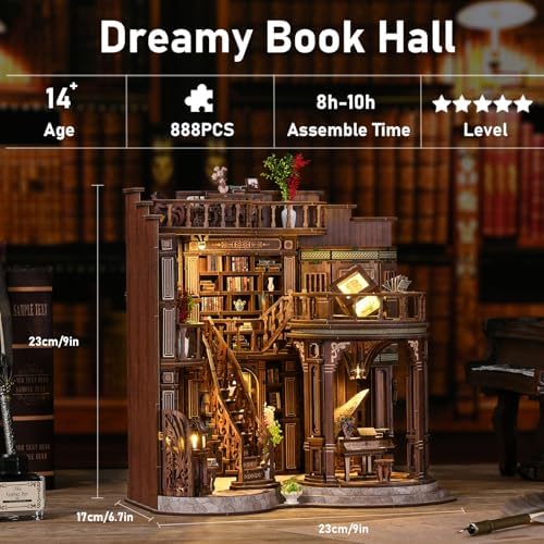 Premium Book Nook Kit, Dreamy Victorian Reading Hall Wooden Bookend with LED Lights, Elegant Luxury 3D Diorama, Aesthetic Home Decor Craft Gift for Women & Adult Collectors 14+ - Image 4