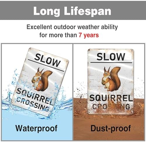 Slow Squirrel Crossing Vintage Tin Sign,Vintage Farm Decor Squirrel Warning Tin Poster Street Decor Signs for Home Garden Yard Bar Pub Outdoor Man Cave Decor 8 X 12 Inch - Image 3