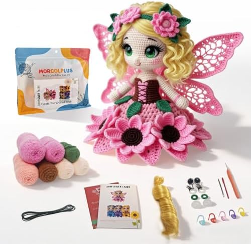 Morcolplus Sunflower Crochet Kit for Beginners & Adults, Amigurumi Crochet Flower Starter Kit with Video Tutorials, DIY Yarn Craft Kit, Handmade Sunflower Doll Gift for Women & Home Decor (Pink) by Morcolplus