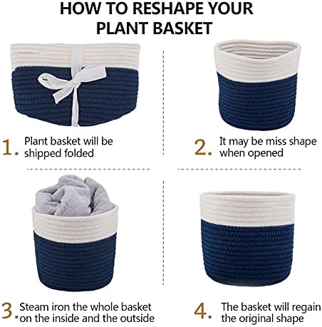 Cotton Rope Woven Baskets for 6" Pot White Stitching Navy Blue - Image 6