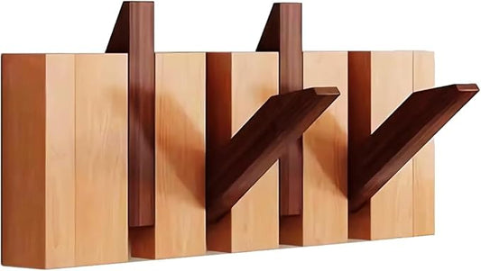 Wall Mounted Coat RackHooks Piano Key Hangers Natural Solid Wood Hanger Non-Woven Fabric Clothes Hangers for Closet, Kitchen, Bedroom, Bathroom, Entryway (Walnut-Beech, 4 Hooks)