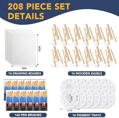 AROIC 260 Pcs Easel Sets with 20 Easels, 200 Brushes, 20 Canvas, 20 Palette - Image 2