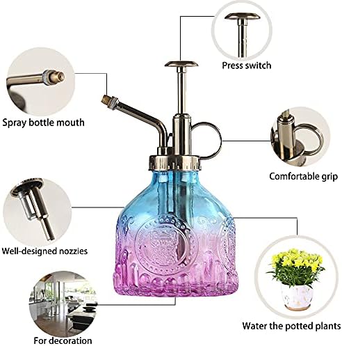 Glass Plant Mister Spray Bottle Indoor Watering Can 6.4inch Tall with Bronze Plastic Top Pump Vintage Small Plant for Outdoor Garden Succulent Flower - Image 3