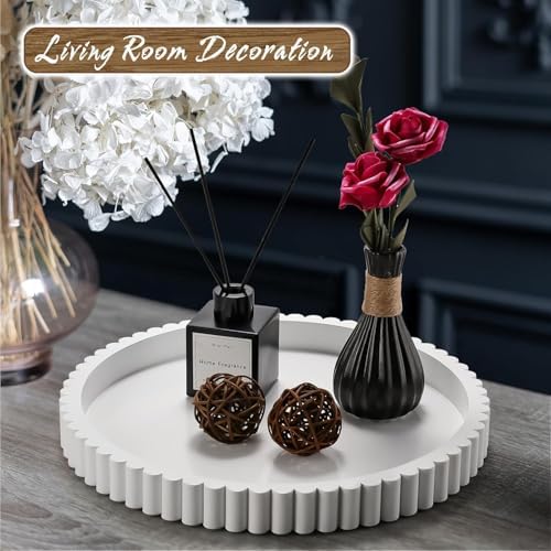 Handmade 12in Decorative Tray for Coffee Table Tray Decor, White Wooden Decorative Round Tray for for Coffee Table, Dining Room Table Entryway and Living Room Table - Image 4
