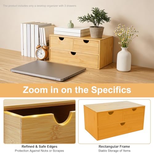 Tabletop Original Bamboo Desk Organizer - Mini Bamboo Desk Drawer Tabletop Storage Organization Box for Office Home Toiletries Supplies, No Assembly Required (3 Drawers(2+1)) - Image 5