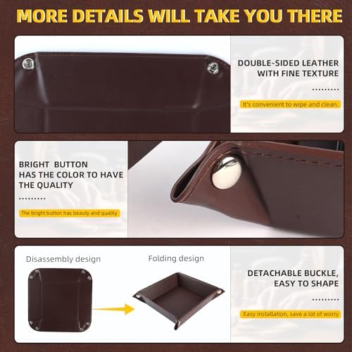 Valet Tray for Men Women - PU Leather Travel Catchall Tray Organizer - Desk Bedside Nightstand Storage Box for Jewelry Key Phone Remote Controller Wallet Watch Glasses Coin Readers - Square - Image 6
