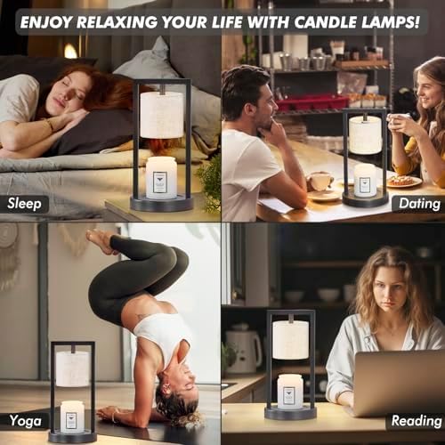 Candle Warmer Lamp with Timer, Black Candle Lamps Linen Fabric Shade, 3-Level Dimmable Candle Warming Wax Melt Warmer for Scented Wax, 50W Electric Warmer Lamp for Women Home Decor (2 Bulbs Included) - Image 6